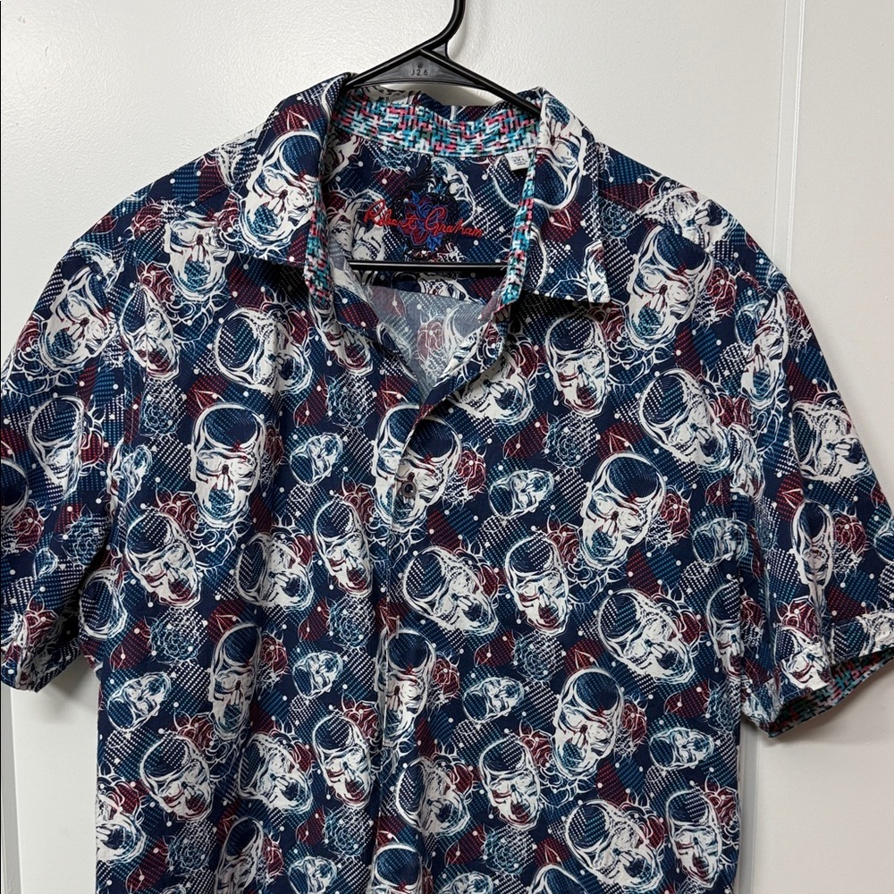 Robert Graham Blue Skull Print Shirt